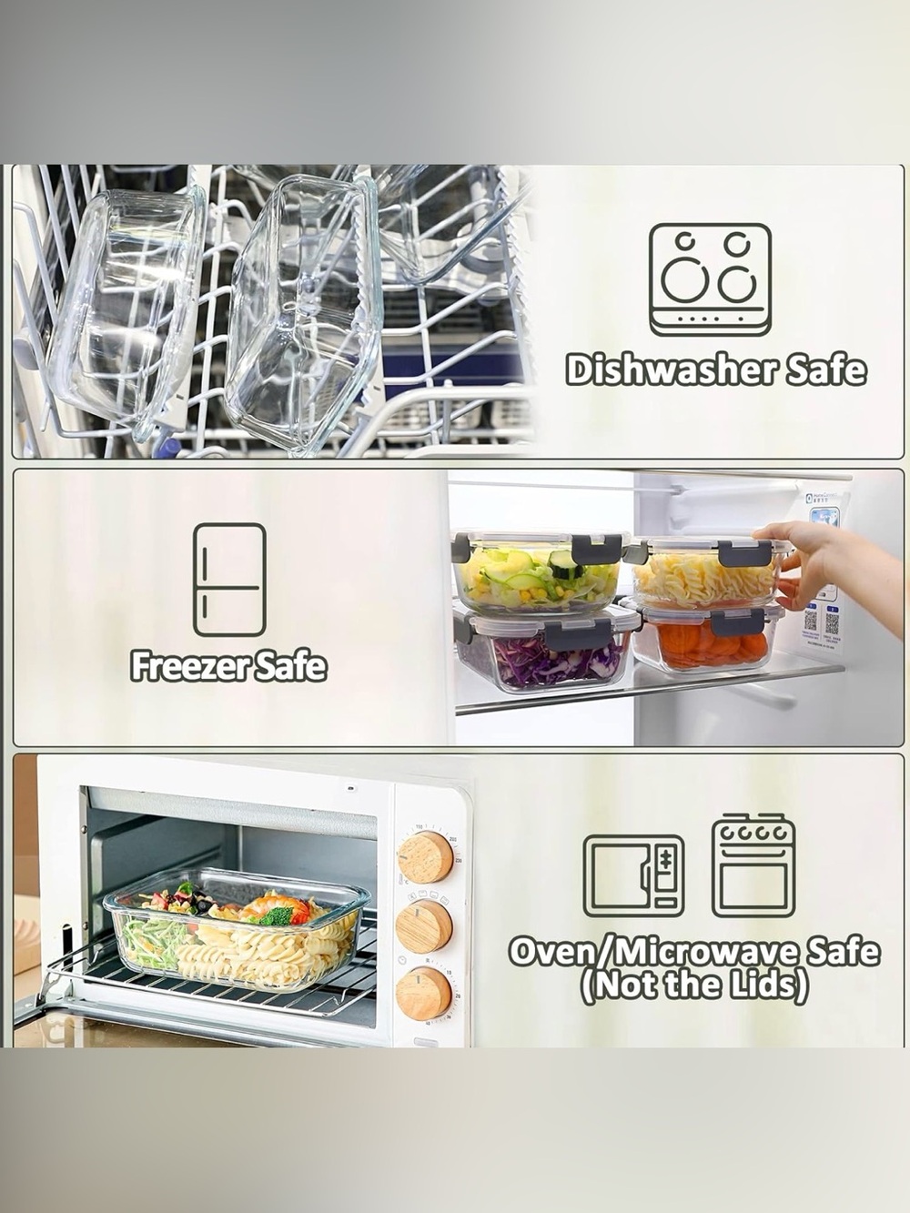 Set of 3 Glass Meal Prep Containers with Lids (1.5C, 2C, 4C) - Picture 3 of 7